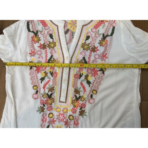 Solitaire White Pink Yellow Floral Embroidered Blouse Medium - Picture 7 of 8